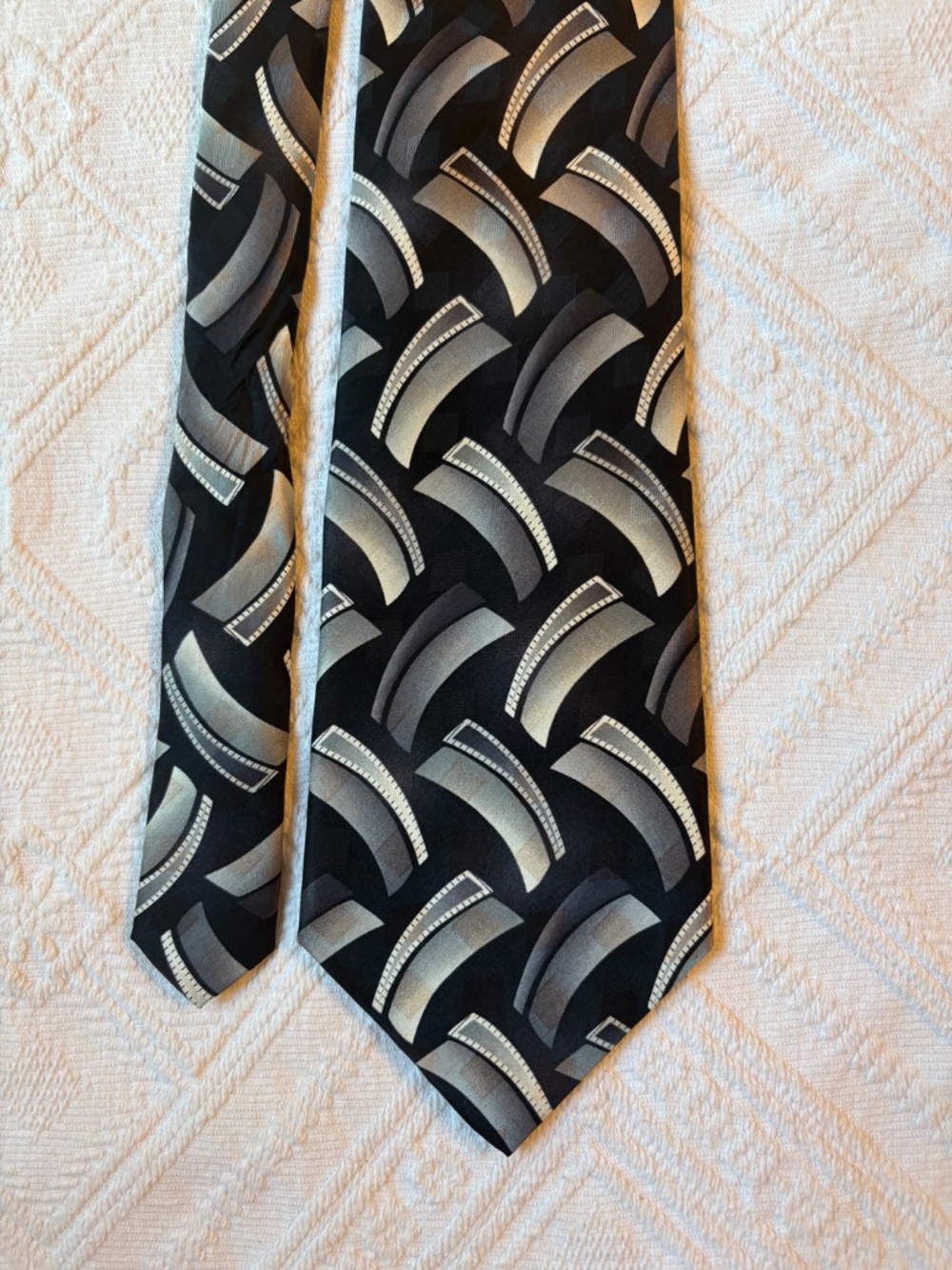 Vintage Pierre Cardin Geometric Silk Tie - Wide 4" Black Grey Mod Avant-Garde